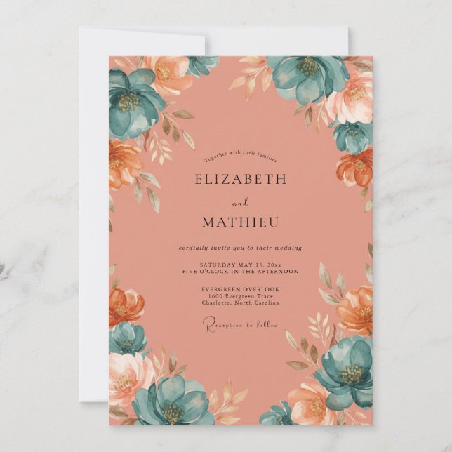 Invitation Mariage Douce Terre Cuite Aqua Pétales (Devant)