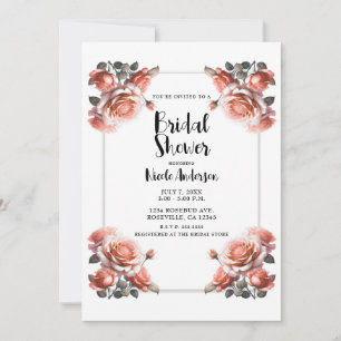 Invitation Mariage Douces Roses Corail pêche Bridal Shower