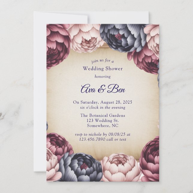 Invitation Mariage douche de Bourgogne Navy Blush Peony (Devant)