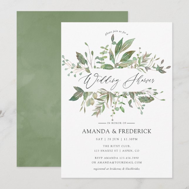 Invitation Mariage douche géométrique de verdure (Devant / Derrière)