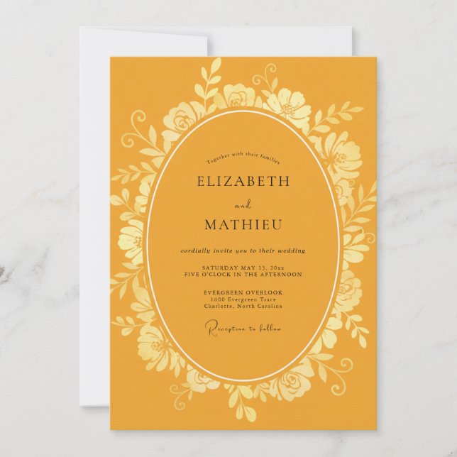 Invitation Mariage doux eucalyptus au feuillage de moutarde (Devant)