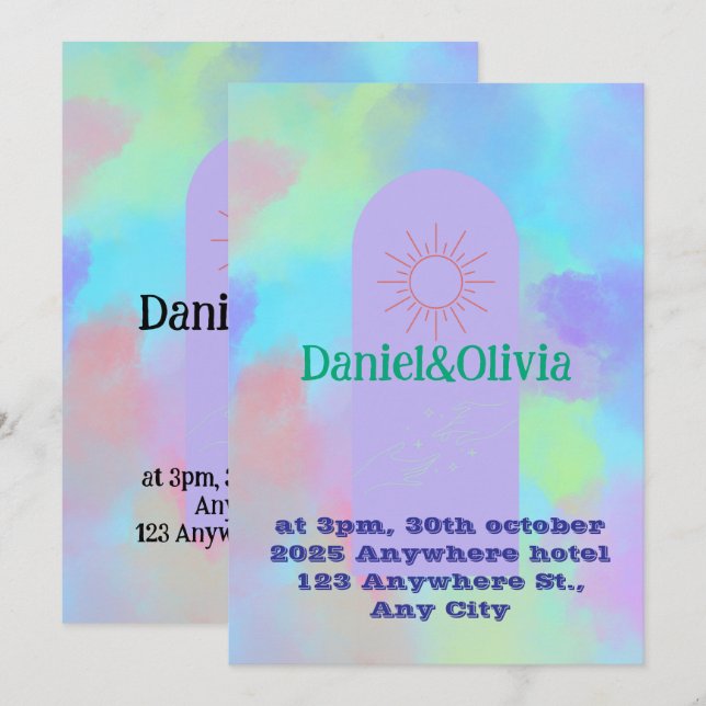 Invitation Mariage doux violet profond (Devant / Derrière)