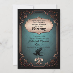 Invitation Mariage Dragon Médiéval Gothique Trônes Vintage