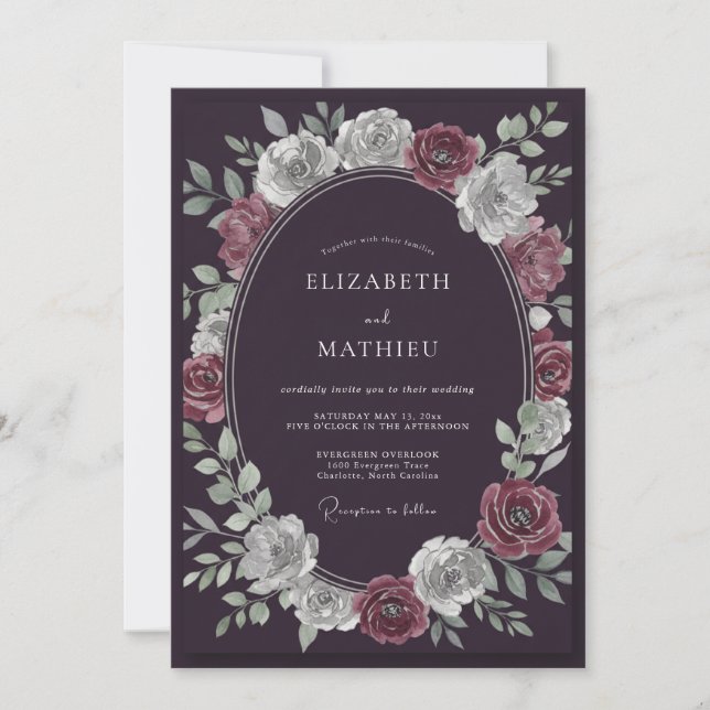 Invitation Mariage dramatique d'aubergine de minuit (Devant)