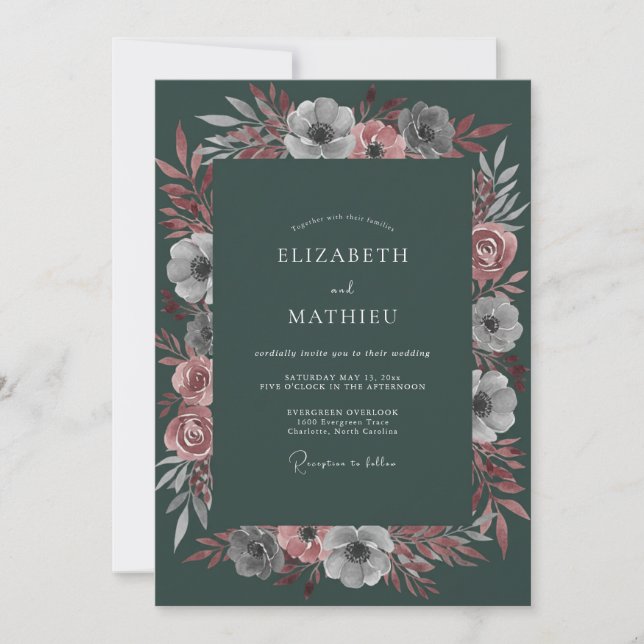 Invitation Mariage dramatique d'hiver vert émeraude (Devant)