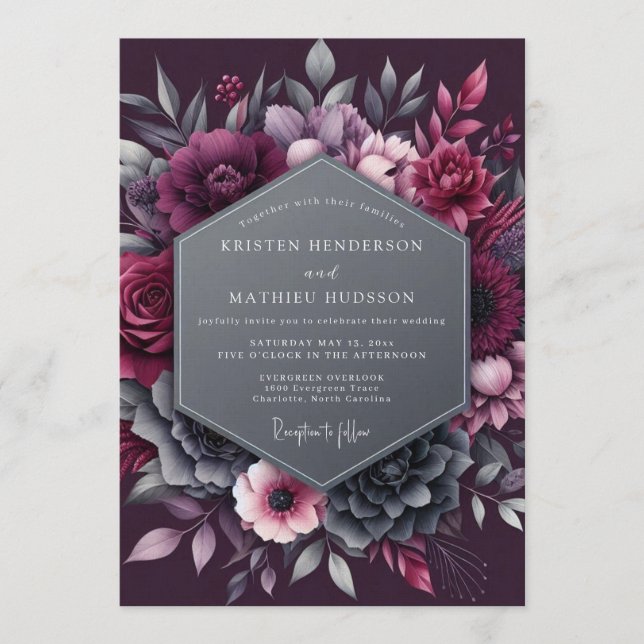 Invitation Mariage dramatique et sombre prune (Devant)
