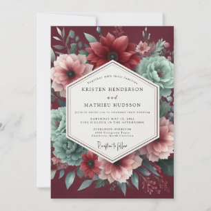 Invitation Mariage Dramatique Grenat et Sarcelle