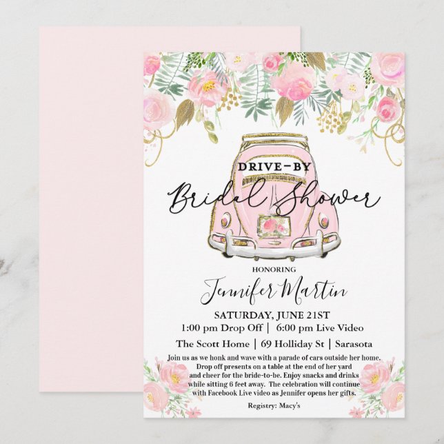 Invitation Mariage Drive By Shower Virtuel Mariage (Devant / Derrière)