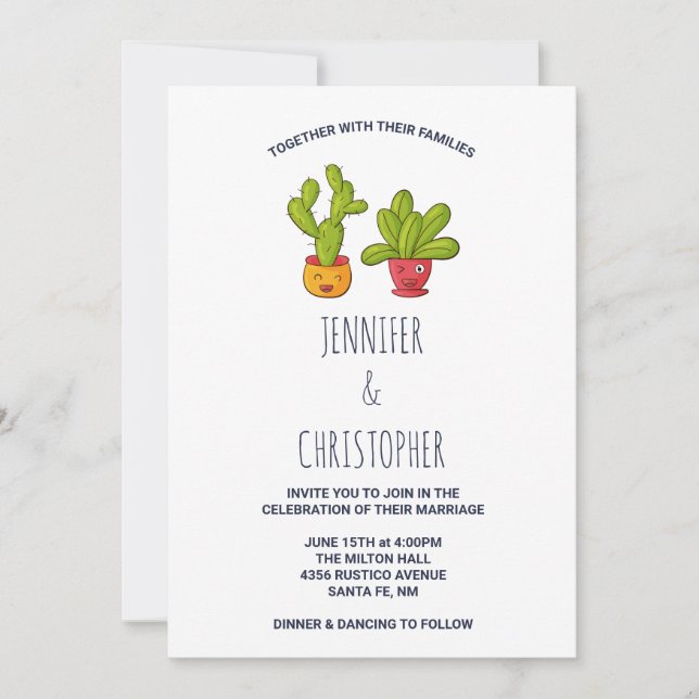 Invitation Mariage drôle de couple de cactus rigolo (Devant)