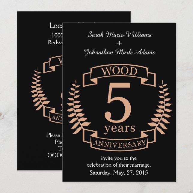 Invitation Mariage du bois 5 ans (Devant / Derrière)