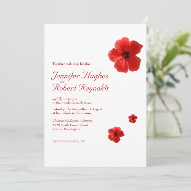 Invitation Mariage du budget tropical de l'Hibiscus rouge (Debout devant)