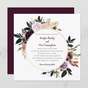 Invitation Mariage du cercle d'or blanc rose violet Lavender