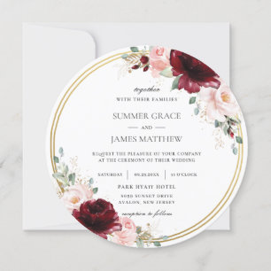Invitation Mariage du cercle d'or rose floral de Bourgogne