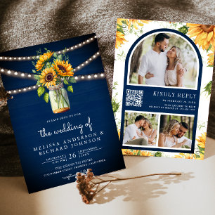 Invitation Mariage du code de la marine Blue Sunflowers Mason