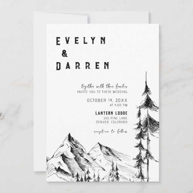 Invitation Mariage du code QR de Forest Mountain (Devant)