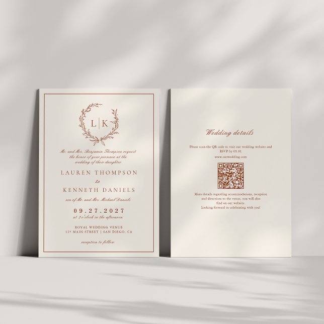 Invitation Mariage du code Qr de la crème et de la terre cuit (Créateur téléchargé)