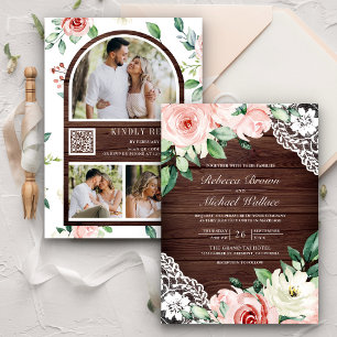 Invitation Mariage du code QR de la dentelle florale de la tô