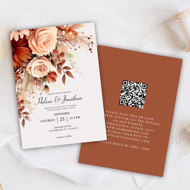 Invitation Mariage du code QR de la flore de terre cuite (Créateur téléchargé)