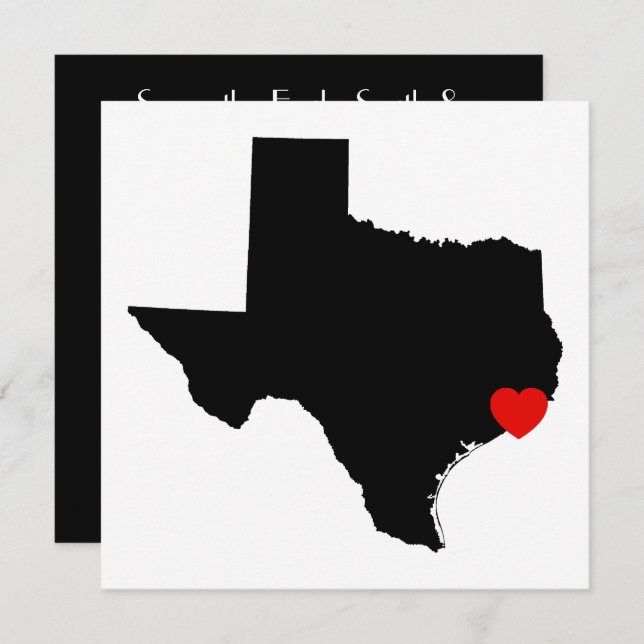Invitation Mariage du Coeur Rouge du Texas blanc et noir (Devant / Derrière)