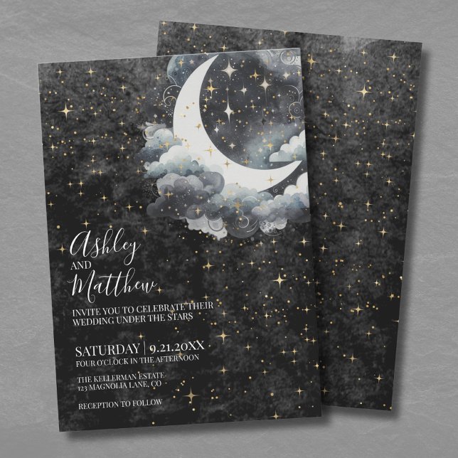 Invitation Mariage du Croissant de Lune Céleste (Celestial Crescent Moon Wedding Invitation)