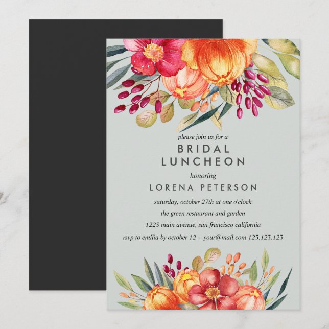 Invitation Mariage du déjeuner nuptial de fleurs peintes (Devant / Derrière)