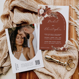 Invitation Mariage du désert Pampas Grass Boho Arch QR Code