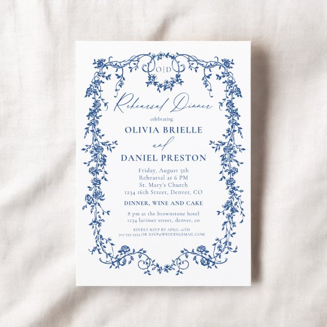 Invitation Mariage du dîner de répétition bleu victorien (Créateur téléchargé)