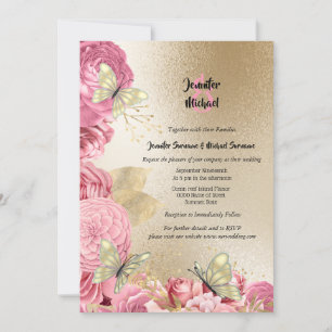 Invitation Mariage du feuillage de papillon rose