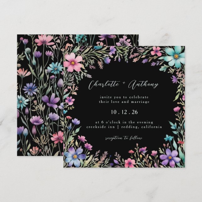 Invitation Mariage du jardin floral Fleur sauvage enchanté (Devant / Derrière)