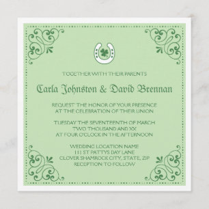 Invitation Mariage du jour de St Patrick vert en fer à cheval