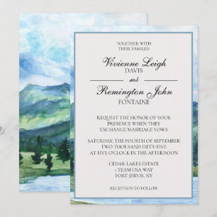 Invitation Mariage du lac d'aquarelle bleu bleu français