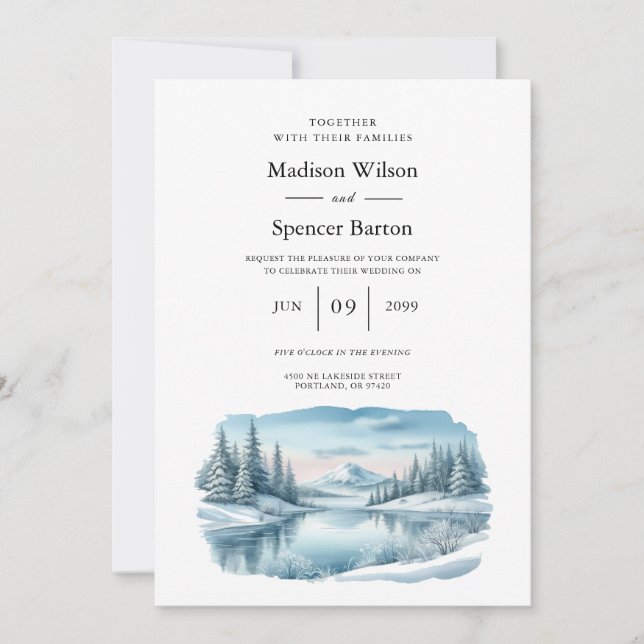 Invitation Mariage du lac Snowy Mountain Winter Lake (Devant)