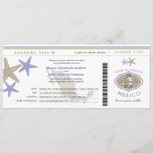 Invitation Mariage du Lilac Starfish Mexico Boarding Pass