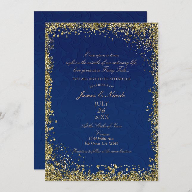 Invitation Mariage du livre d'histoire de la Princess Navy Bl (Devant / Derrière)