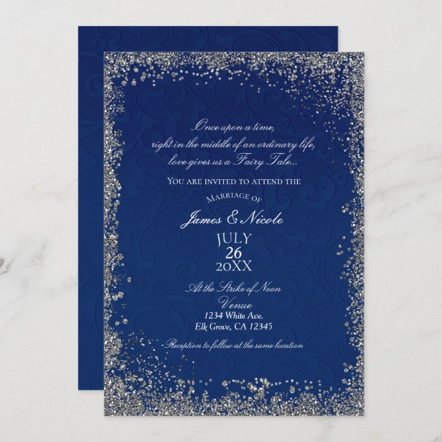 Invitation Mariage du livre d'histoire en argent de la Prince (Devant / Derrière)
