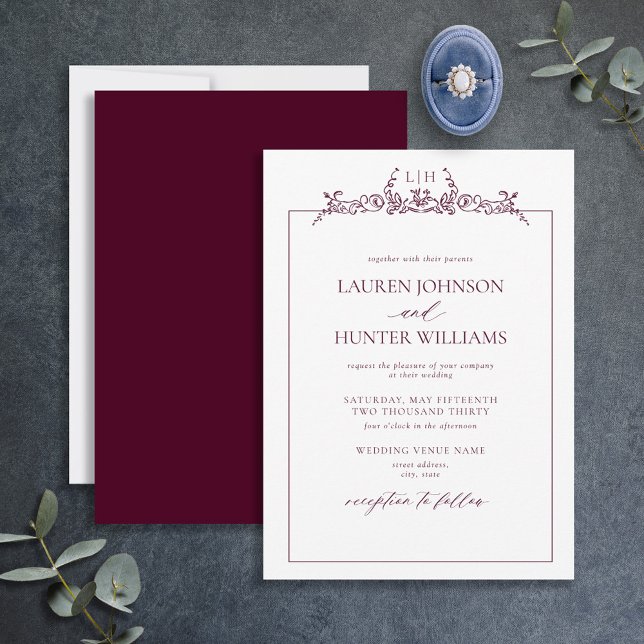 Invitation Mariage du monogramme de la frontière florale de B (Créateur téléchargé)