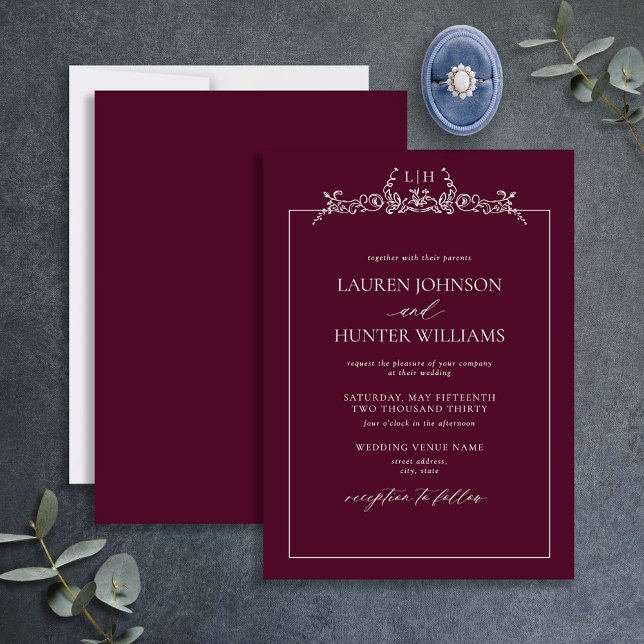 Invitation Mariage du monogramme de la frontière florale de B (Créateur téléchargé)