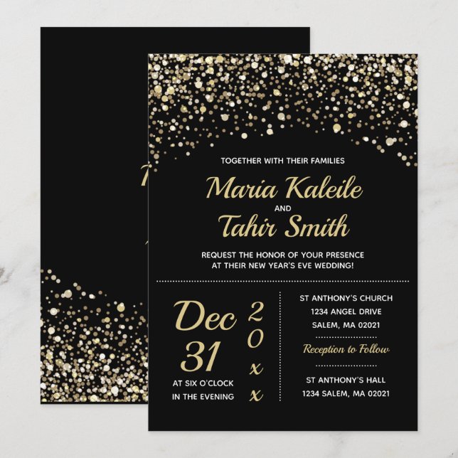 Invitation Mariage du Nouvel An au Glitter Doré (Devant / Derrière)