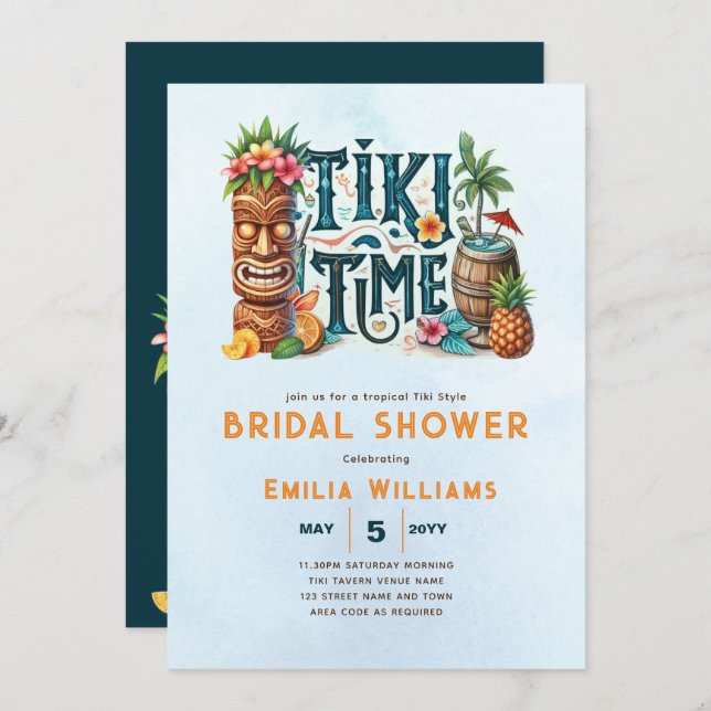 Invitation Mariage du parti Tropical Tiki Luau Fête des marié (Devant / Derrière)