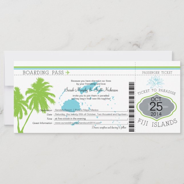 Invitation Mariage du Pass d'embarquement des îles Fidji (Devant)