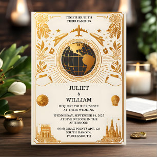 Invitation Mariage du pass d'embarquement du ticket d'or invi
