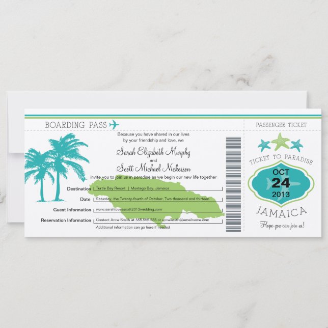 Invitation Mariage du Pass d'embarquement jamaïcain (Devant)