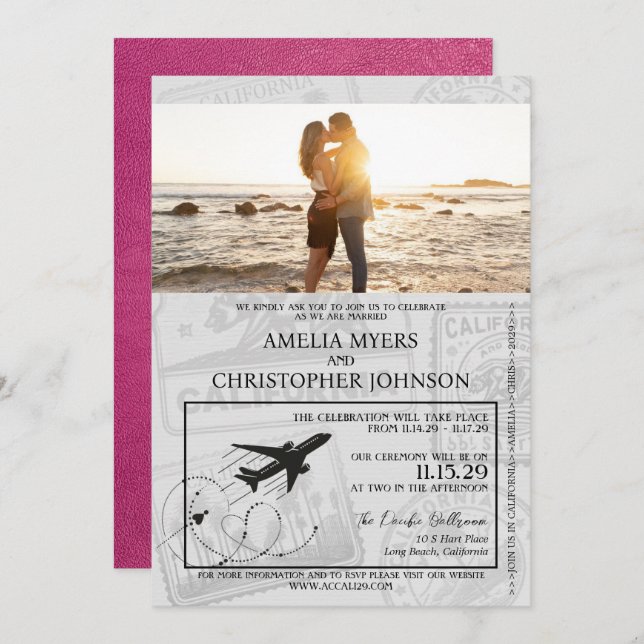 Invitation Mariage du passeport de Magenta California (Devant / Derrière)