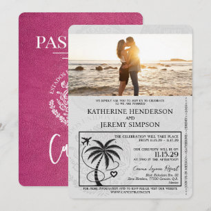 Invitation Mariage du passeport de Magenta Pink Cancun