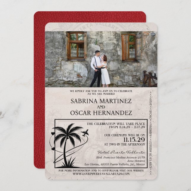 Invitation Mariage du passeport de Red Puerta Vallarta (Devant / Derrière)