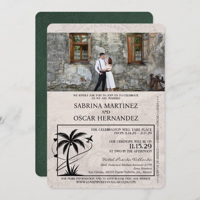 Invitation Mariage du Passeport Green Puerta Vallarta (Devant / Derrière)