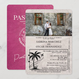 Invitation Mariage du passeport Magenta Pink Puerta Vallarta