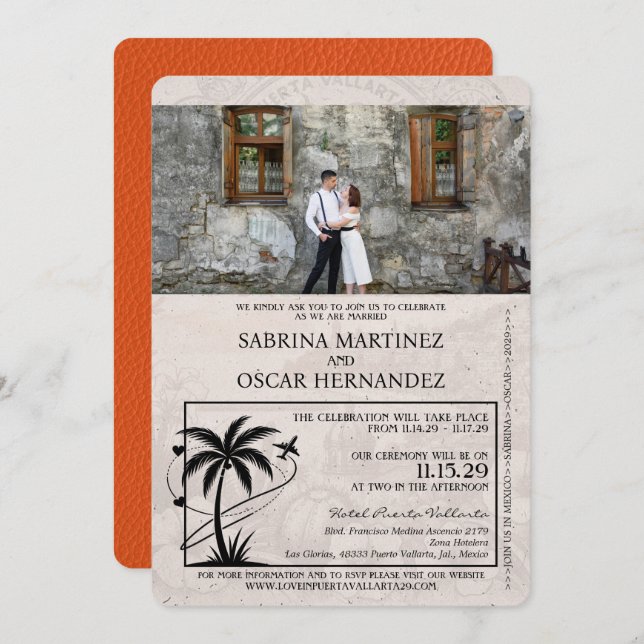 Invitation Mariage du passeport Orange Puerta Vallarta (Devant / Derrière)
