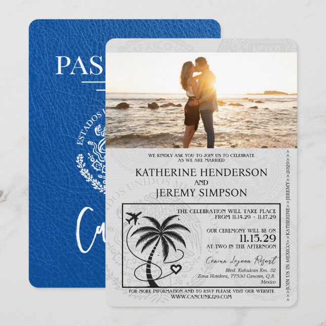 Invitation Mariage du Passeport Royal Blue Cancun (Devant / Derrière)