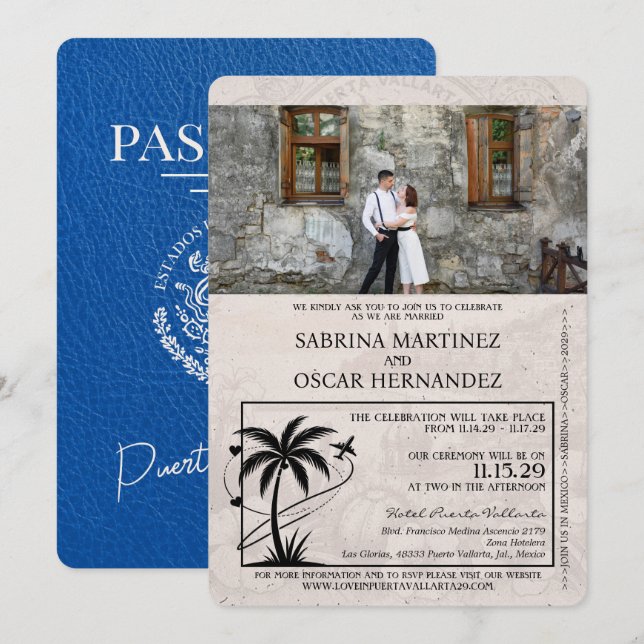 Invitation Mariage du Passeport Royal Blue Puerta Vallarta (Devant / Derrière)